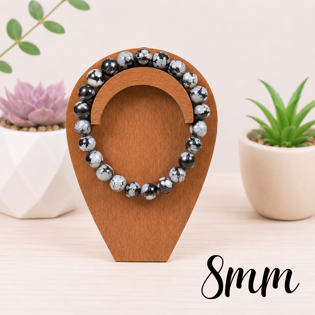 8mm Snowflake Obsidian Gemstone Bracelet