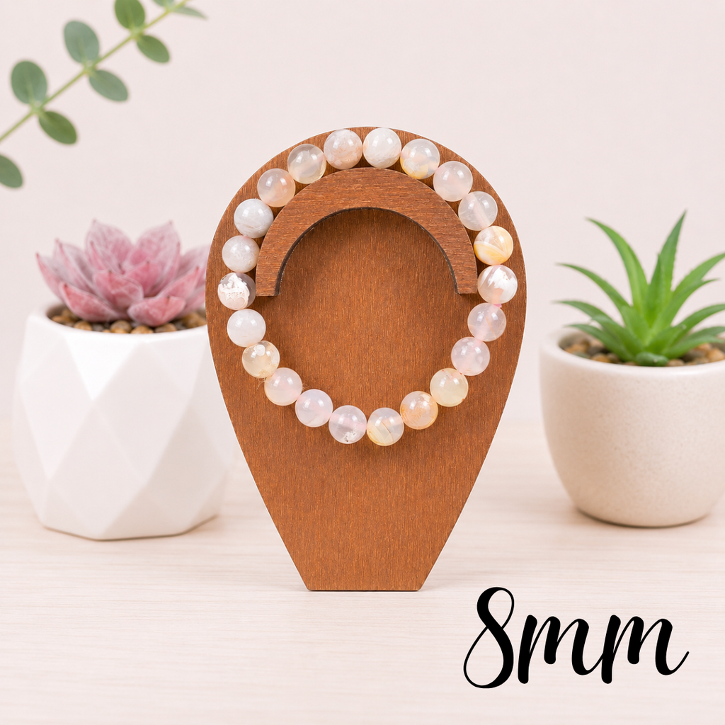 8mm Flower Agate Gemstone Bracelet