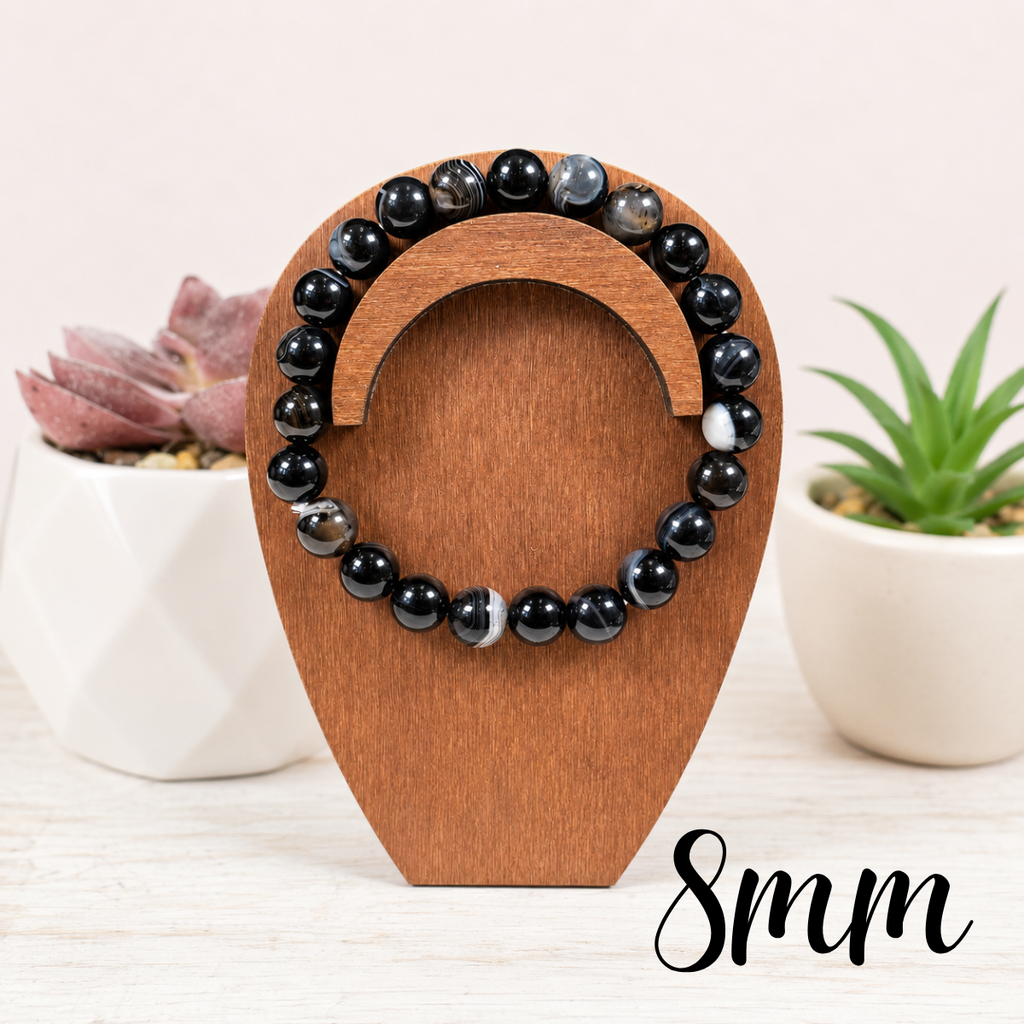 8mm Black Agate Gemstone Bracelet