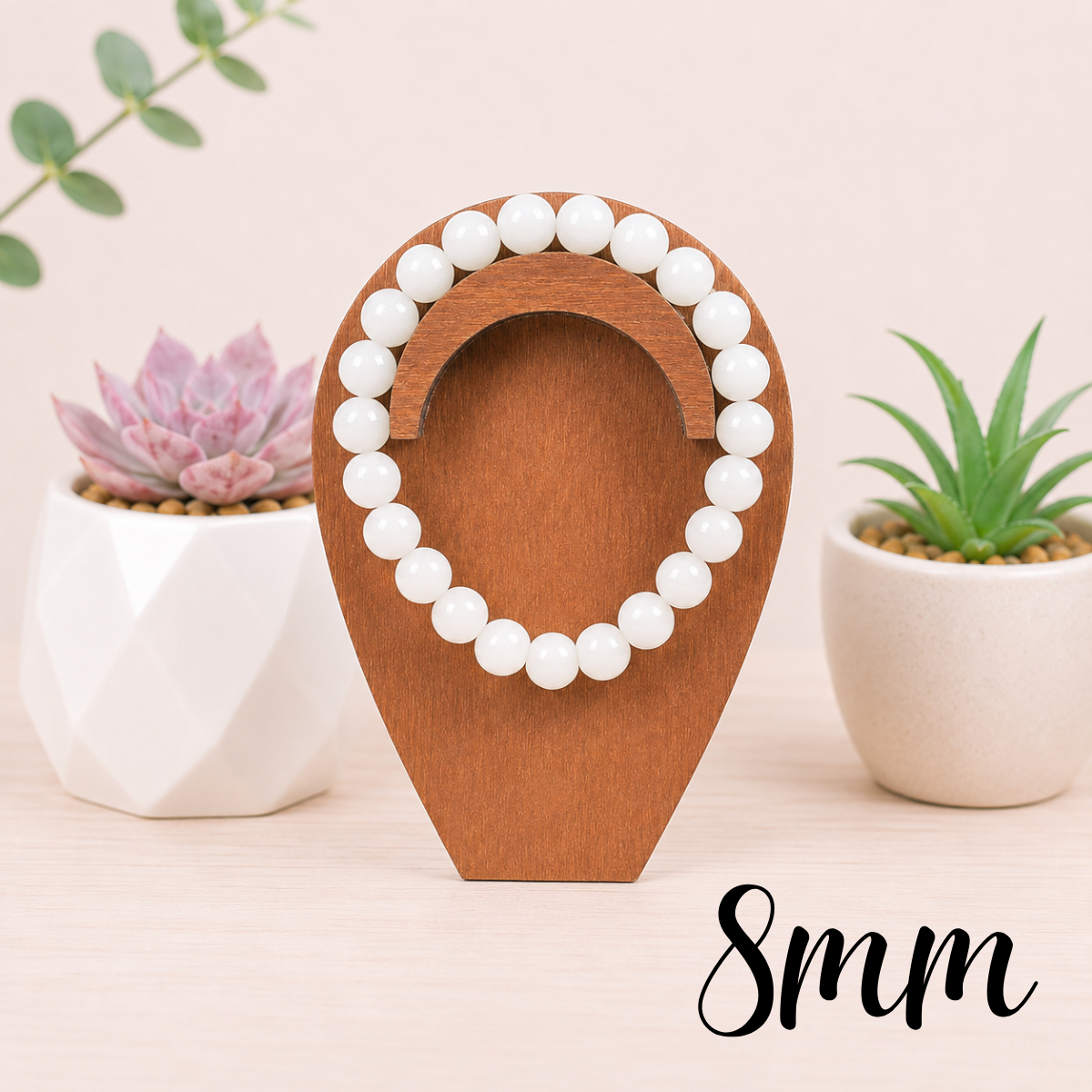 8mm White Jade Gemstone Bracelet