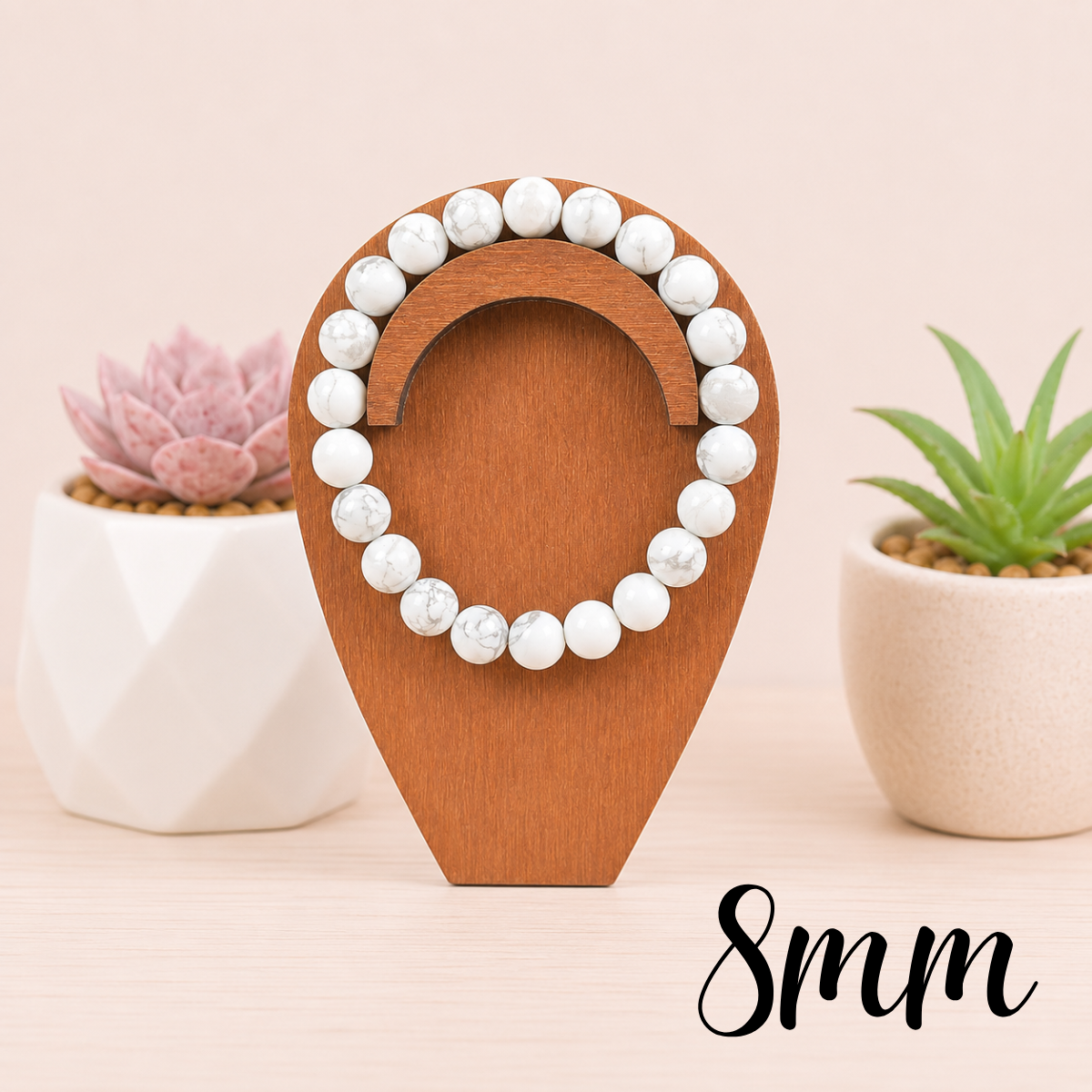 8mm White Howlite Gemstone Bracelet