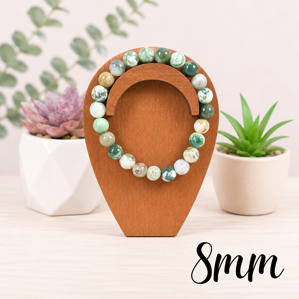 8mm Moss Agate Gemstone Bracelet