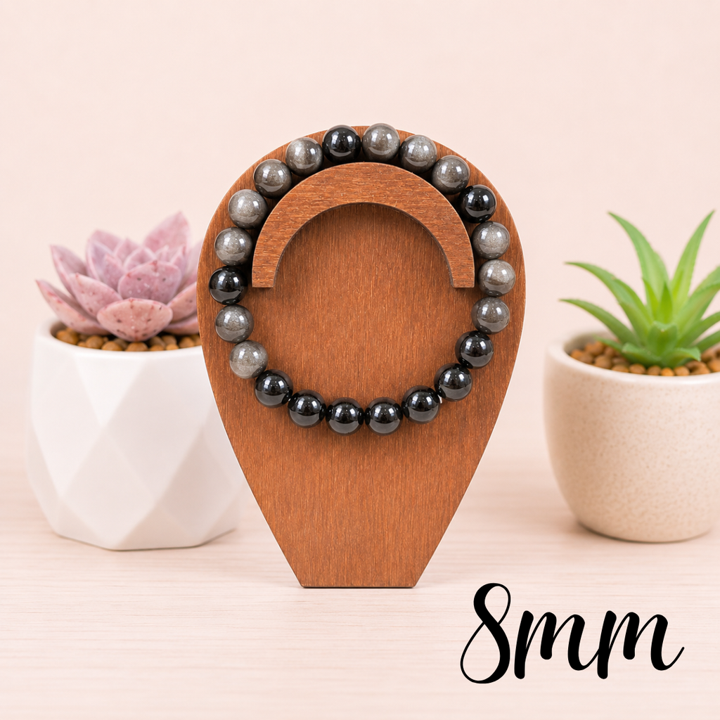 8mm Silver Sheen Obsidian Gemstone Bracelet