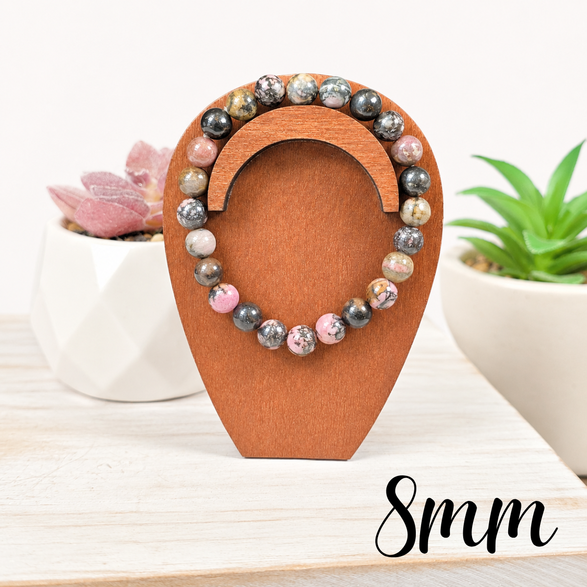8mm Black Line Rhodonite Gemstone Bracelet