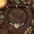 Adjustable Dalmatian Jasper Heart Bracelet / Silver