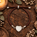 Adjustable White Jade Heart Bracelet / Silver