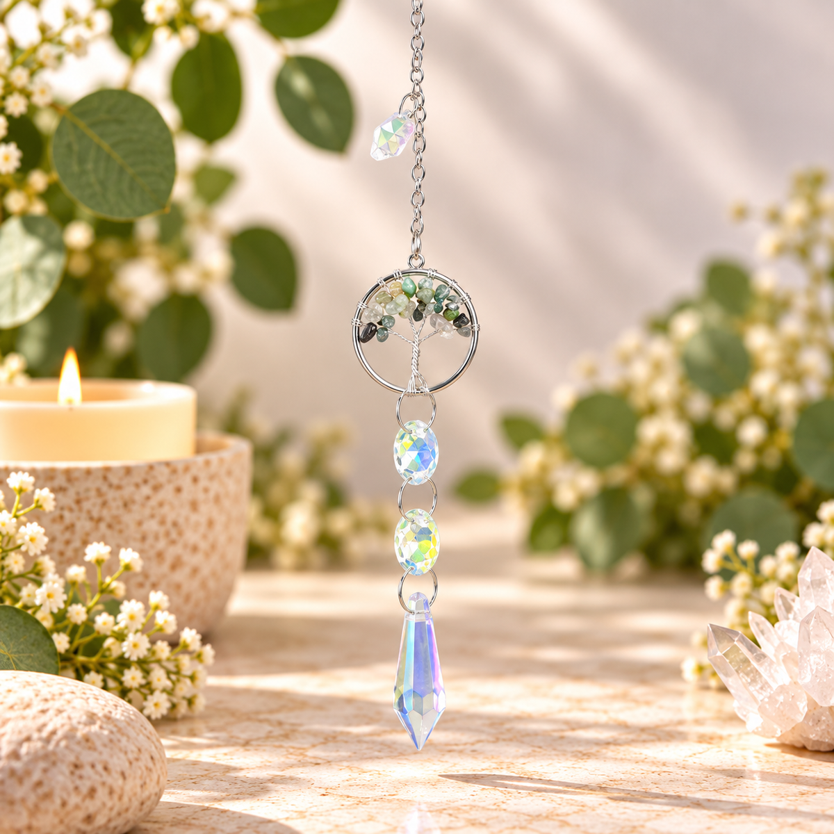 Moss Agate Tree of Life Suncatcher