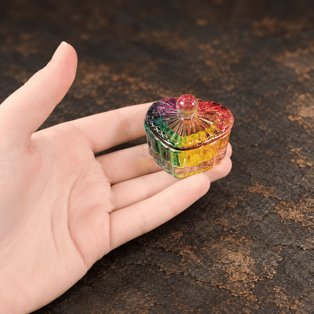 Mini Heart Shaped Rainbow Glass Box