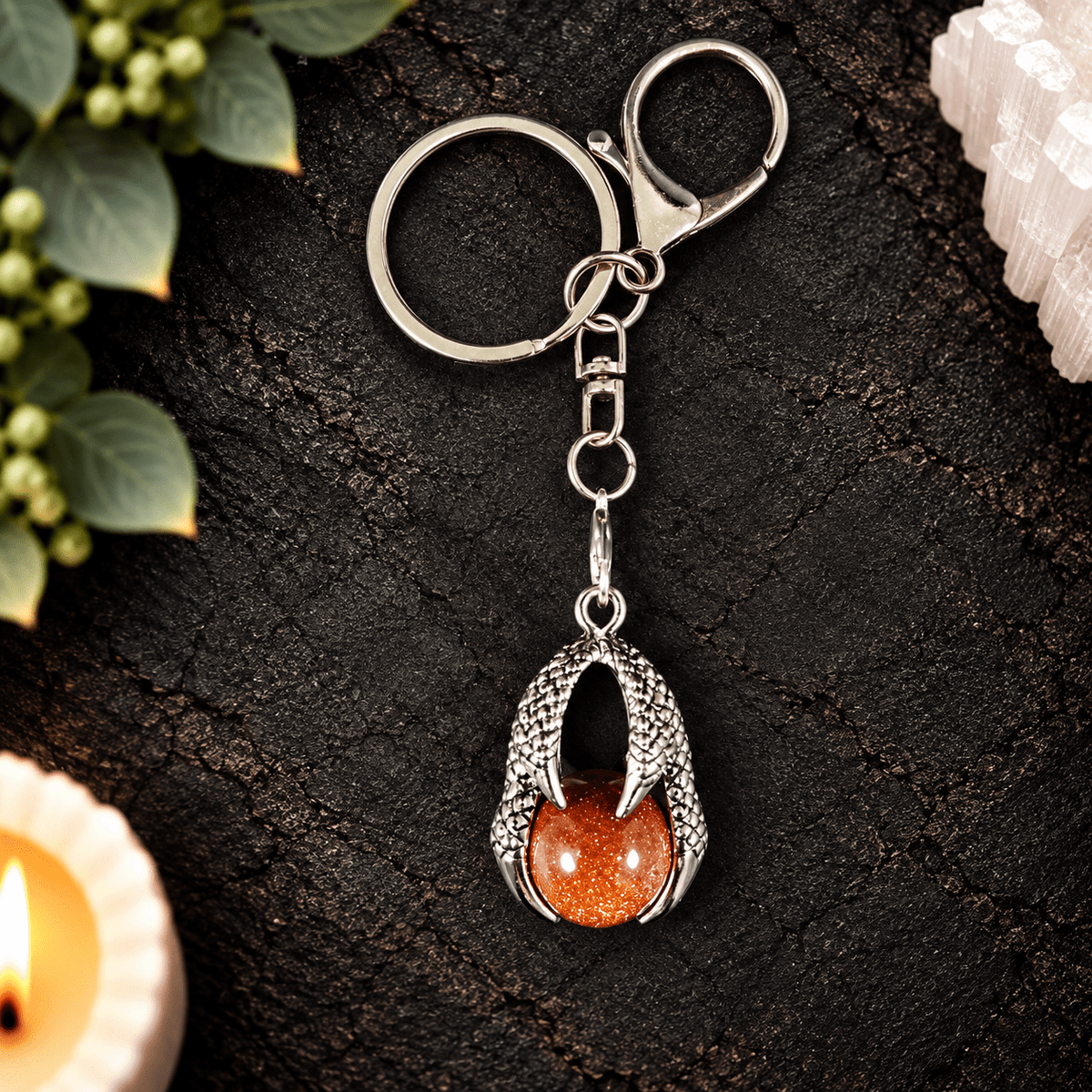 Goldstone Dragon Claw Gemstone Keyring