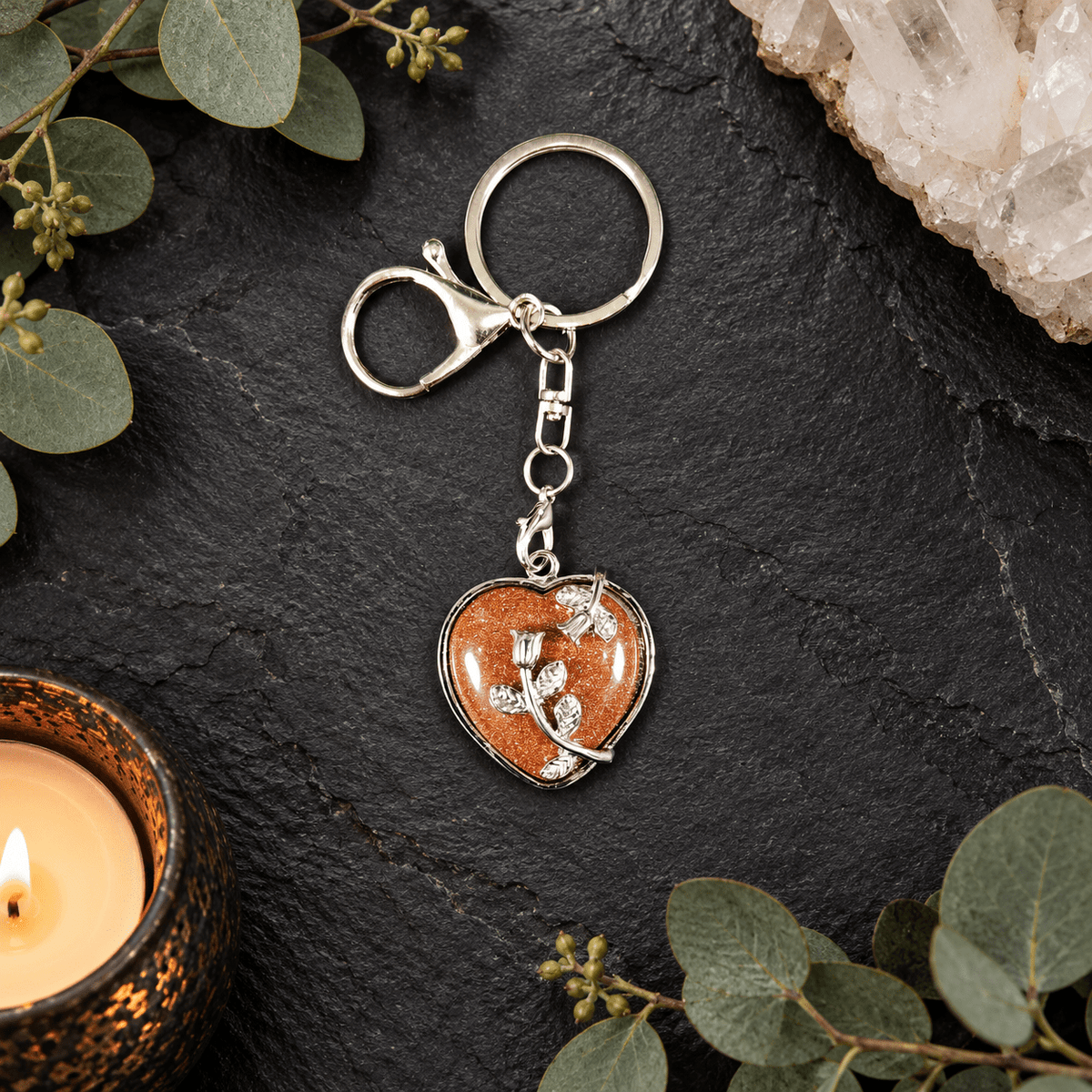 Goldstone Heart Gemstone Keyring