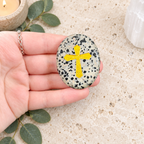 Gold Cross on Dalmatian Jasper Palm