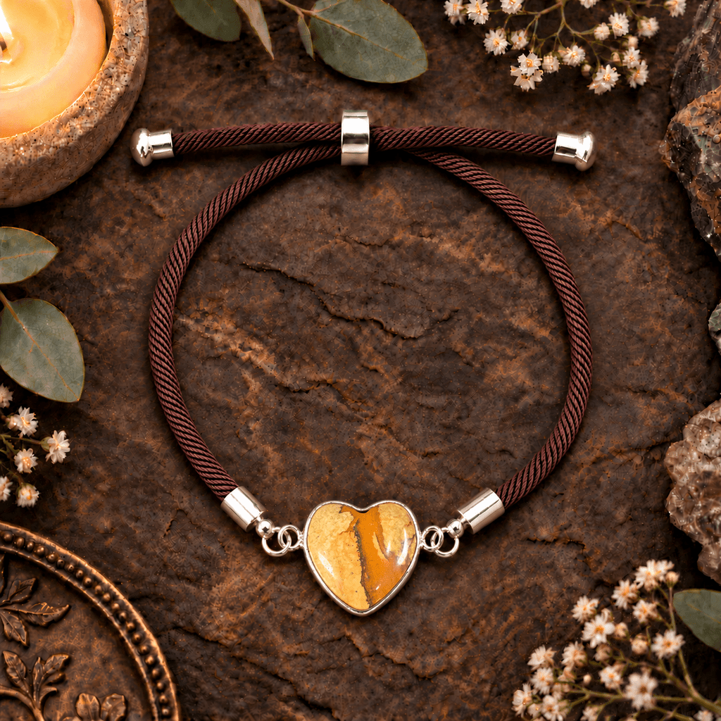 Adjustable Picture Jasper Heart Bracelet / Silver
