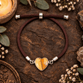 Adjustable Picture Jasper Heart Bracelet / Silver