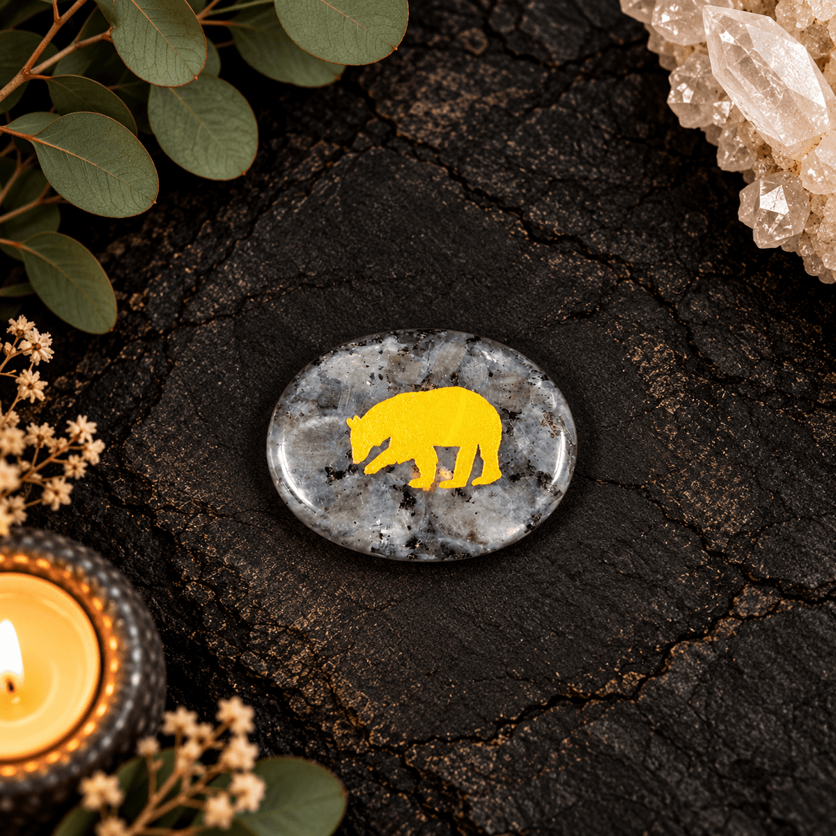 Gold Bear on Larvikite Palm