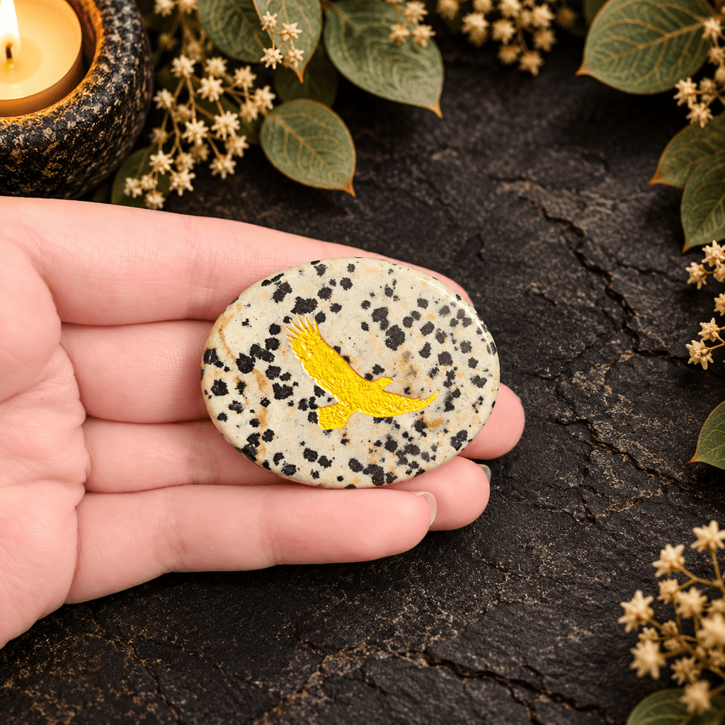 Gold Eagle on Dalmatian Jasper Palm