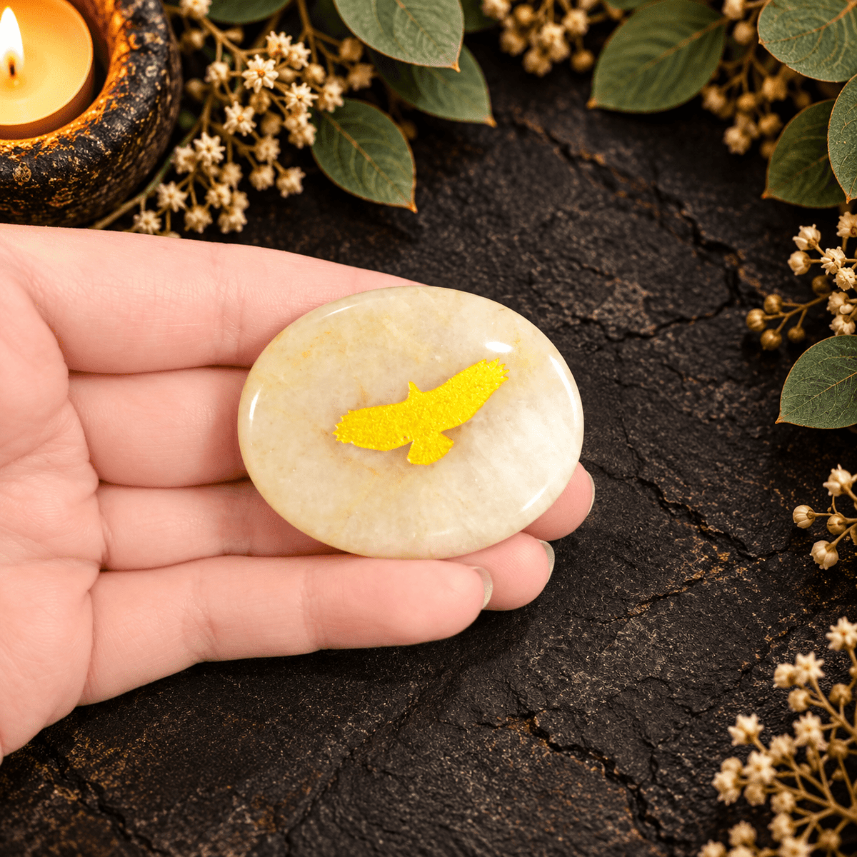 Gold Eagle on Yellow Aventurine Palm