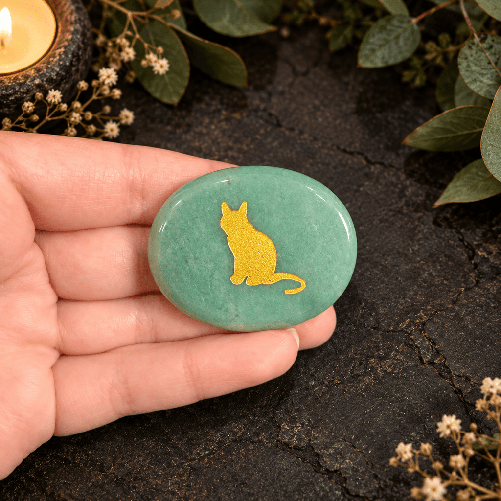 Gold Cat on Aventurine Palm