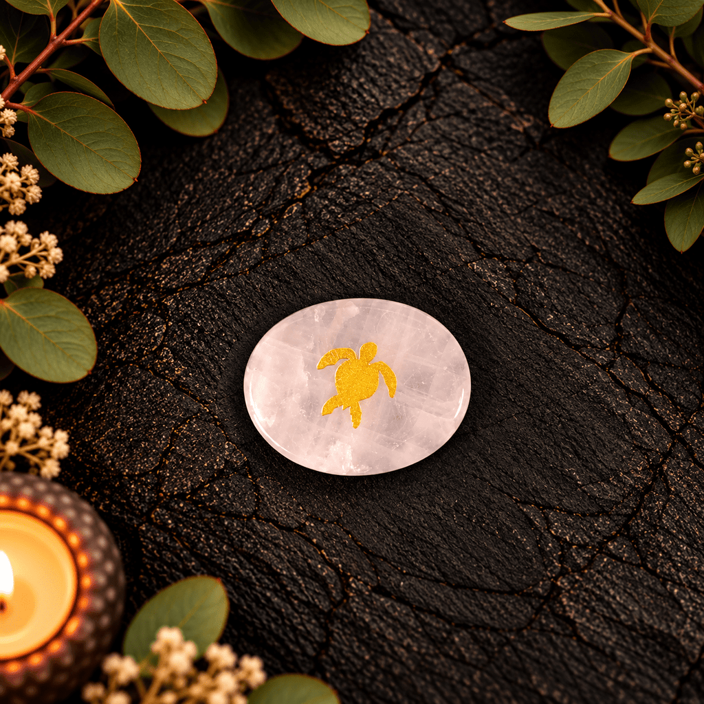 Gold Turtle on Rose Quartz Palm