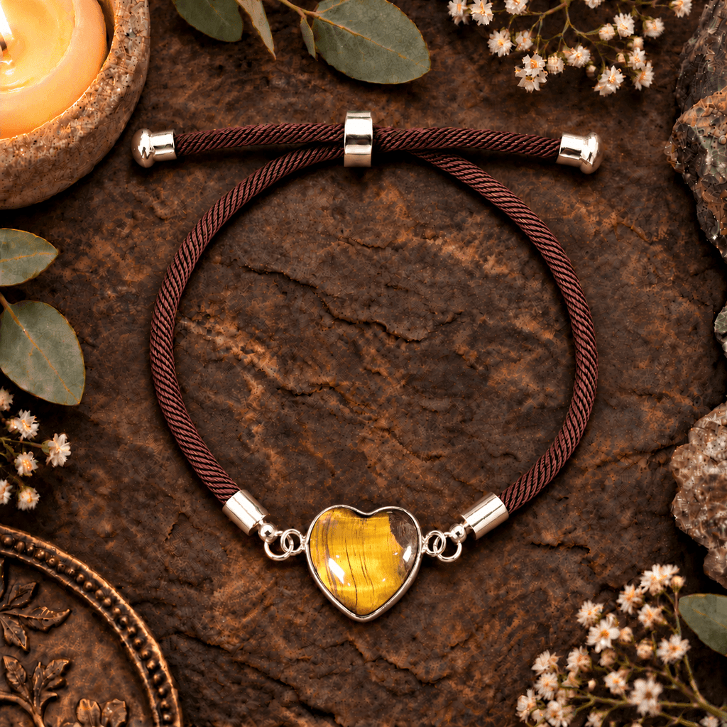 Adjustable Tiger Eye Heart Bracelet / Silver