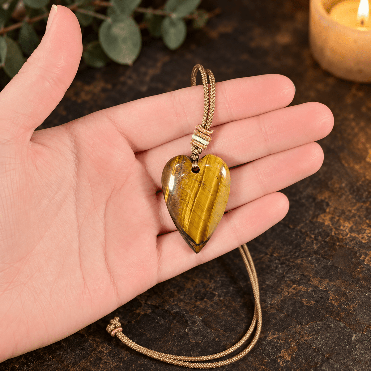 Tiger Eye 60cm Adjustable Heart Necklace