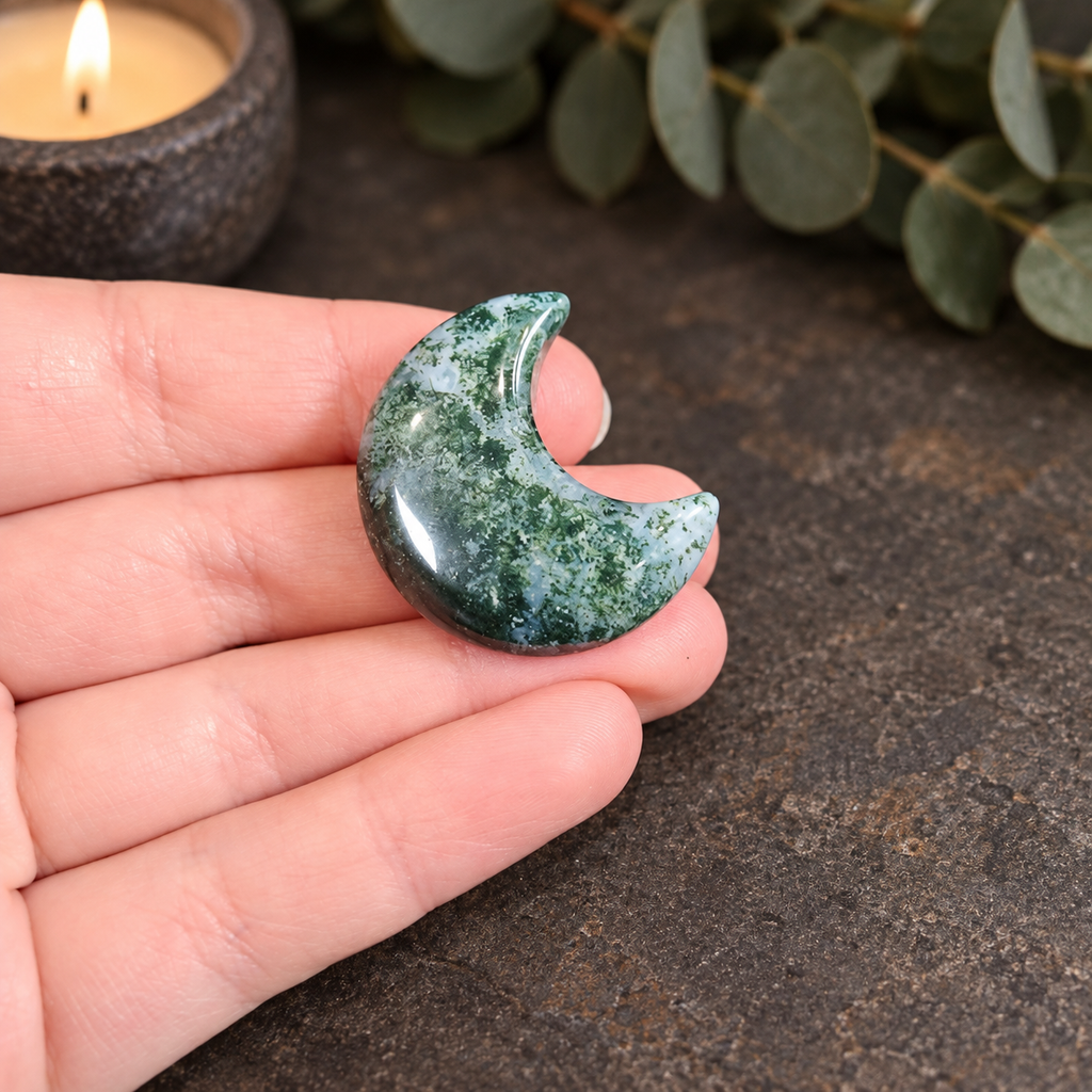 3cm Moss Agate Gemstone Moon