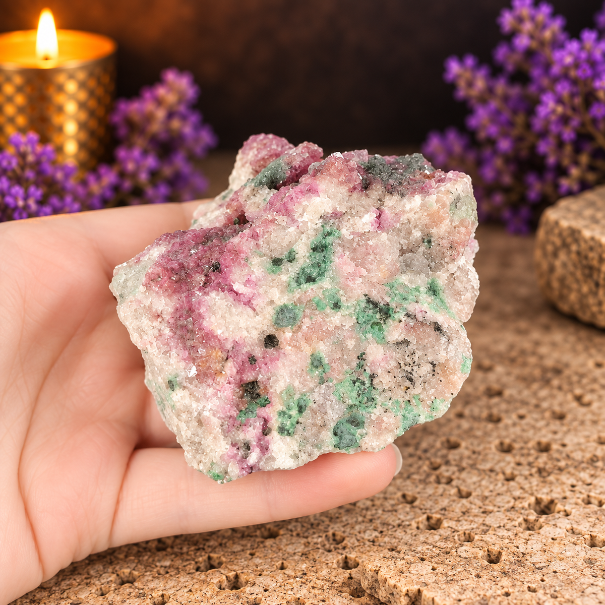 Cobaltoan Calcite with Malachite Specimen