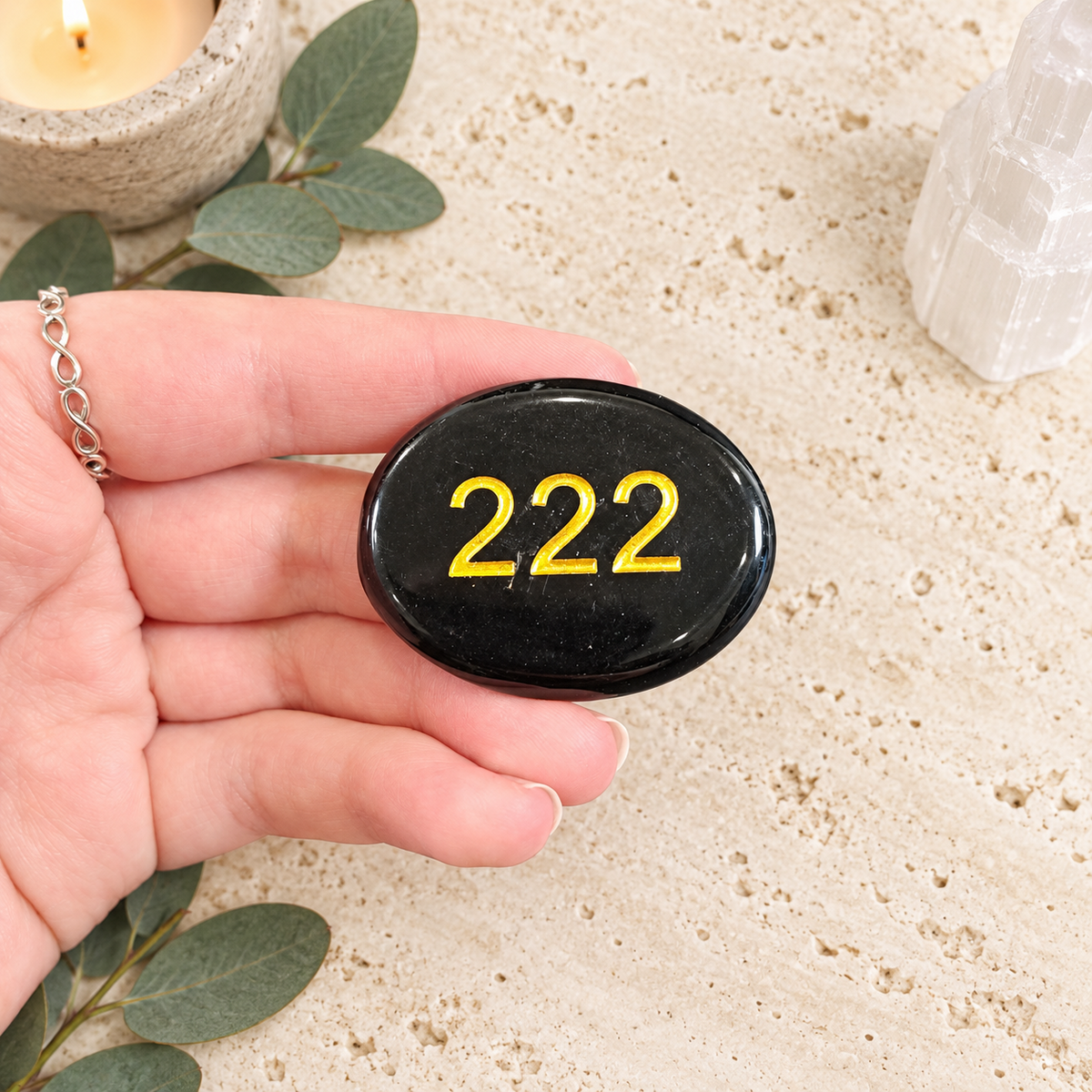 222 Obsidian Angel Number Palm - Balance & Harmony