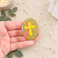 Gold Cross on Unakite Palm