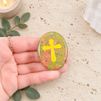 Gold Cross on Unakite Palm