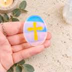 Gold Cross on Opalite Palm