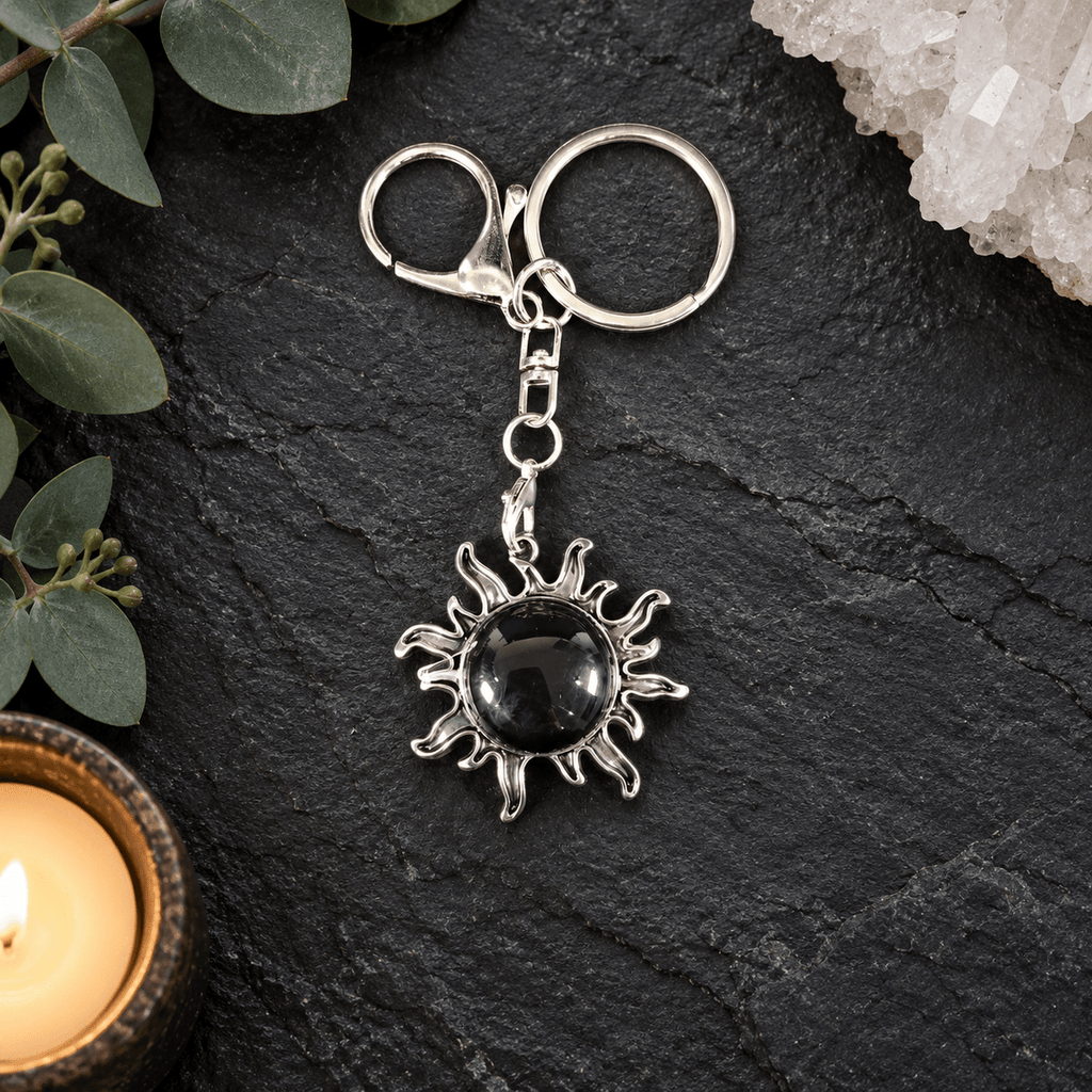 Black Obsidian Sun Gemstone Keyring