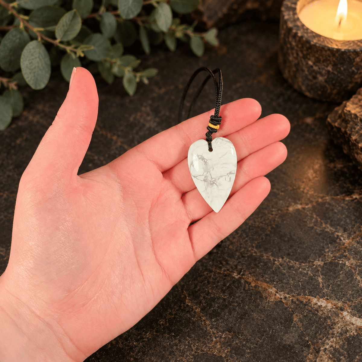 White Howlite 60cm Adjustable Heart Necklace