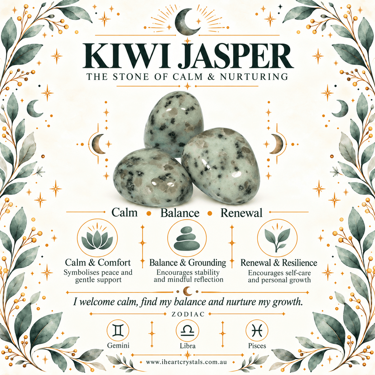 Adjustable Kiwi Jasper Heart Bracelet / Silver