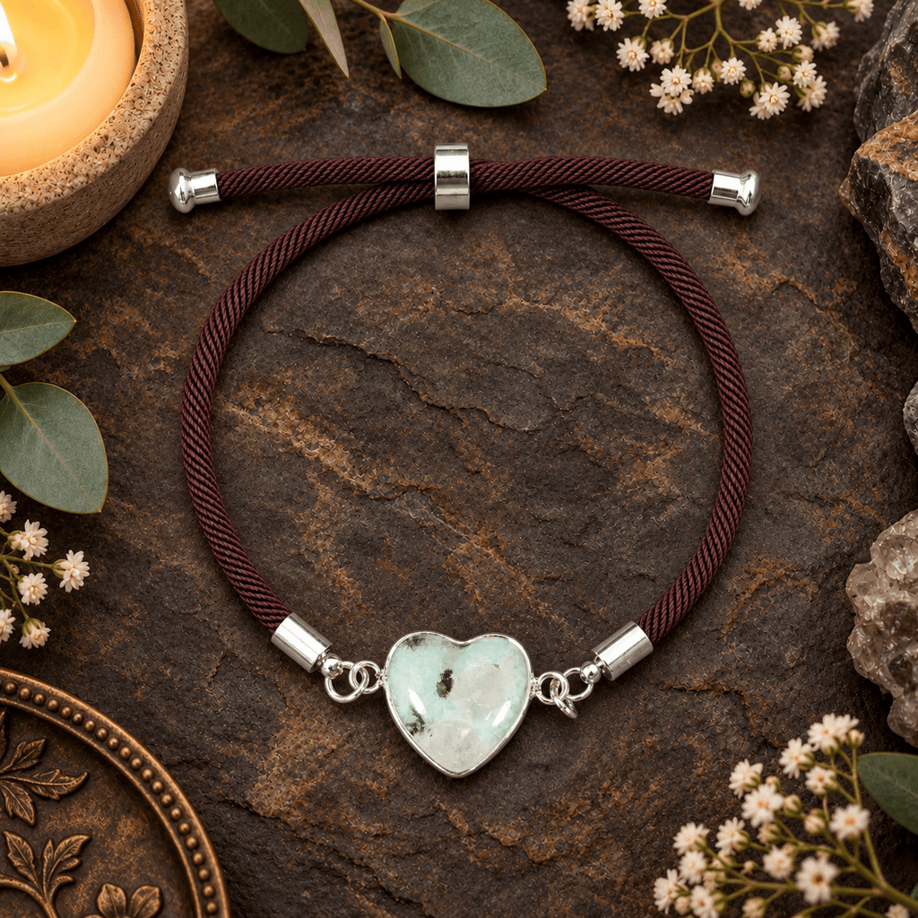 Adjustable Kiwi Jasper Heart Bracelet / Silver