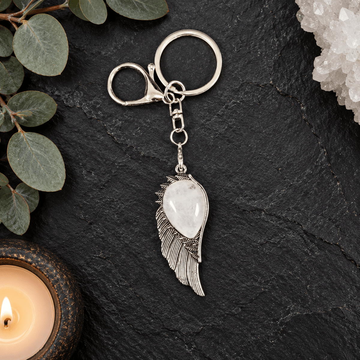 Clear Quartz Angel Wing Gemstone Keyring