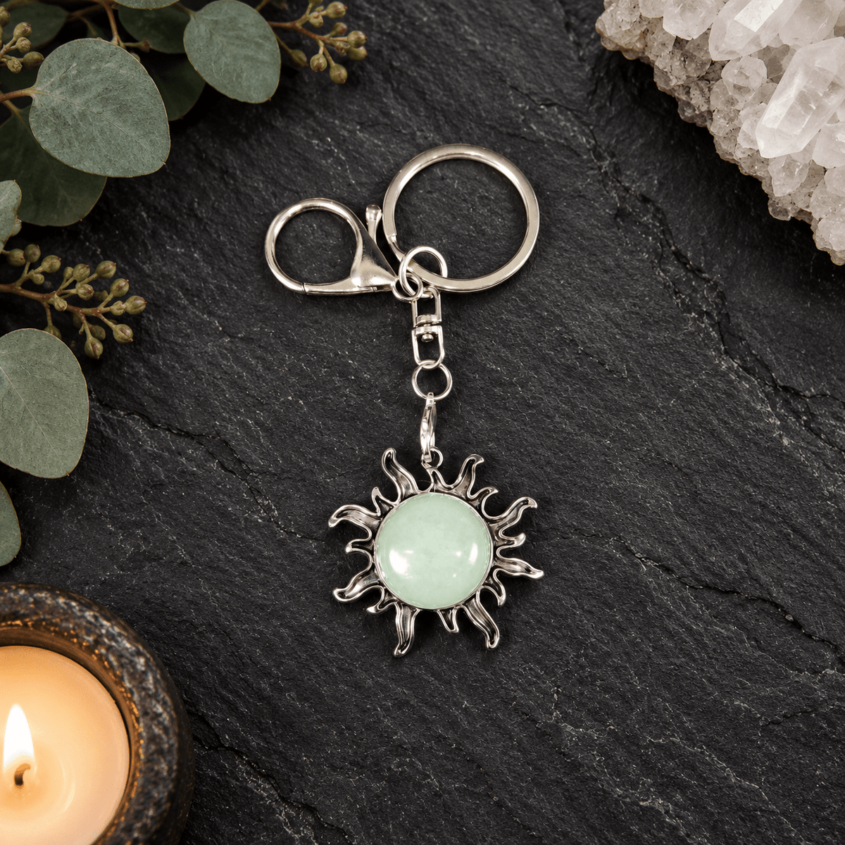 Aventurine Sun Gemstone Keyring
