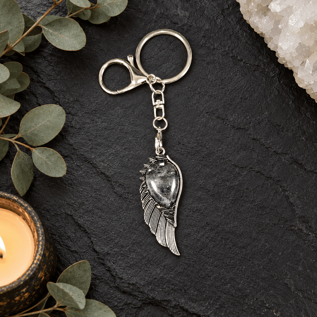 Larvikite Angel Wing Gemstone Keyring