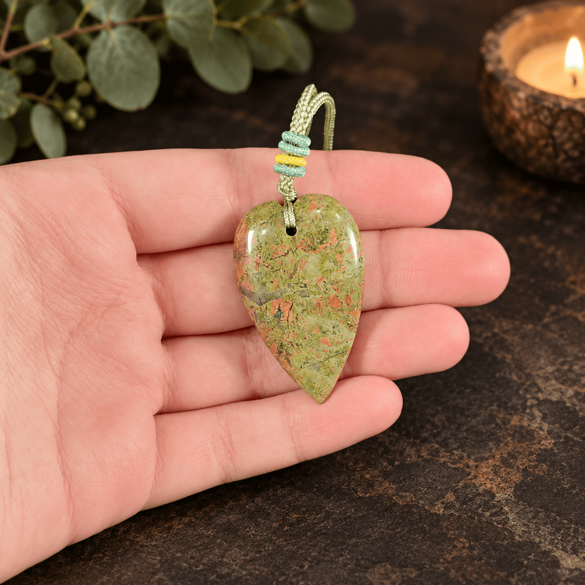 Unakite 60cm Adjustable Heart Necklace
