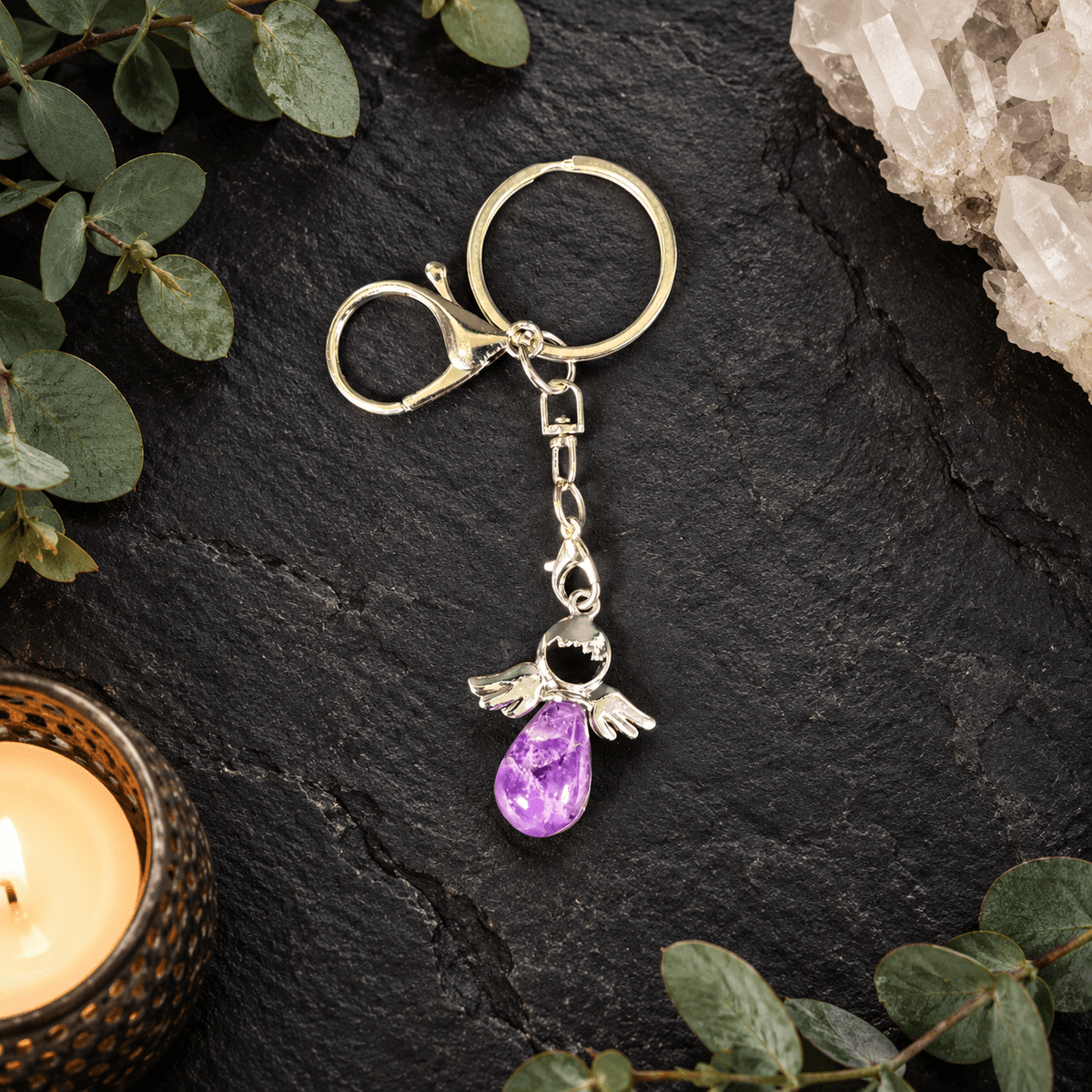 Amethyst Angel Gemstone Keyring
