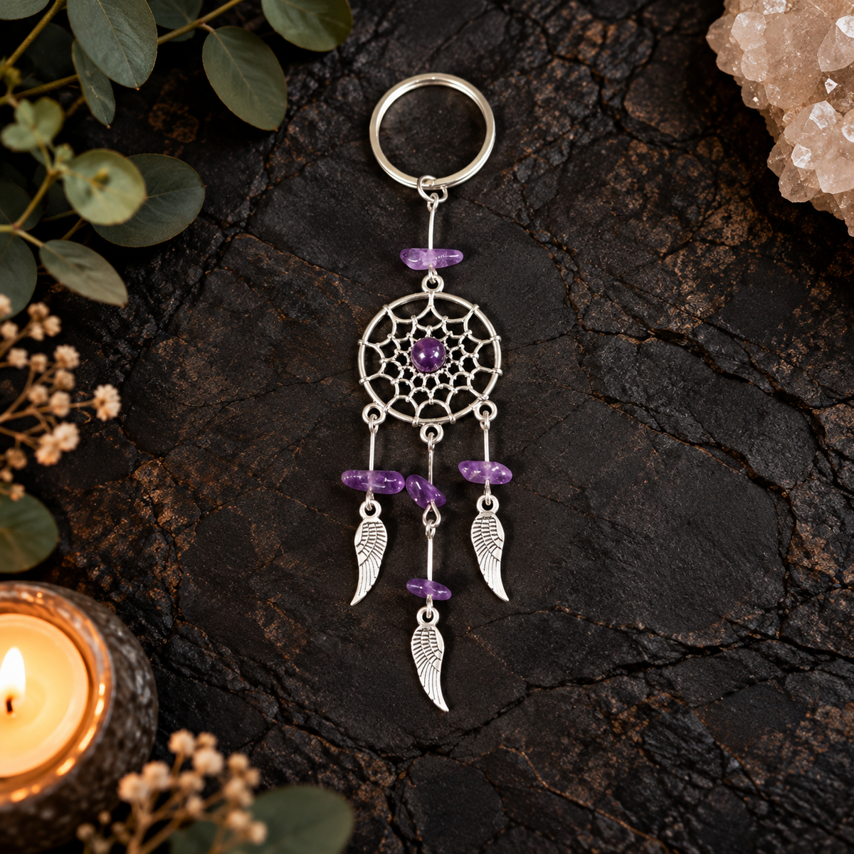 Amethyst Dreamcatcher Gemstone Keyring