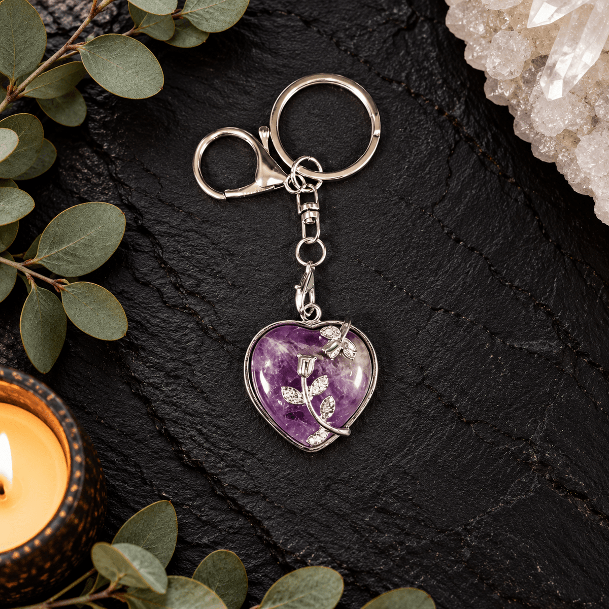 Amethyst Heart Gemstone Keyring