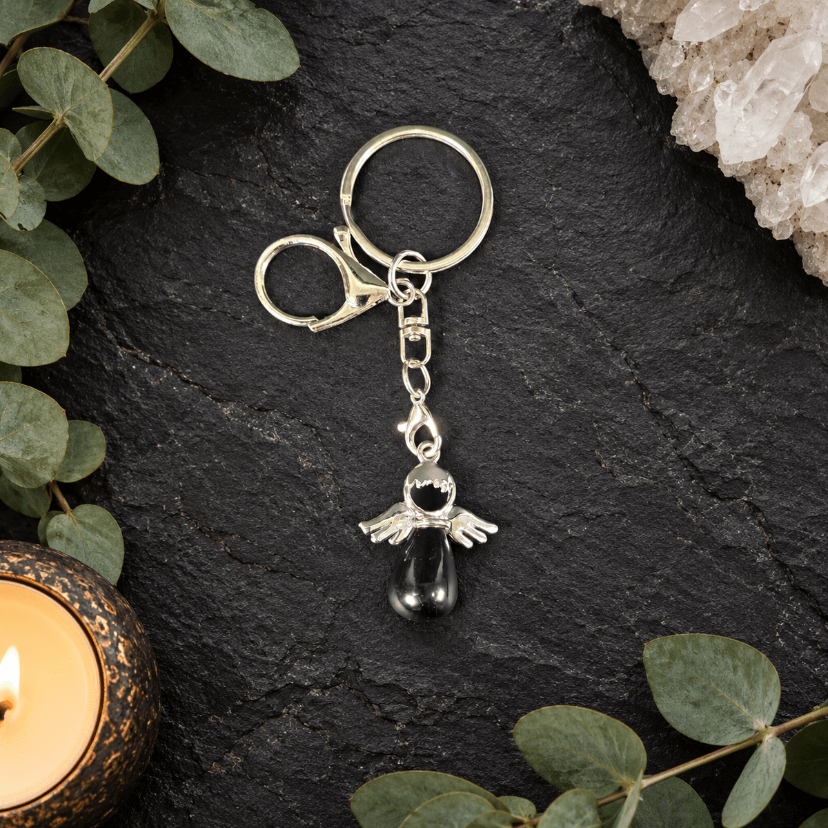 Black Obsidian Angel Gemstone Keyring