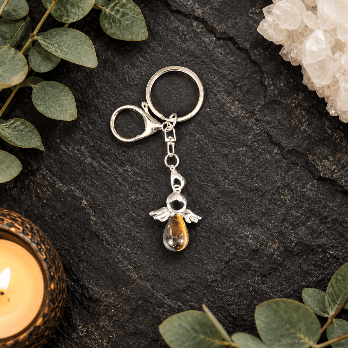Tiger Eye Angel Gemstone Keyring