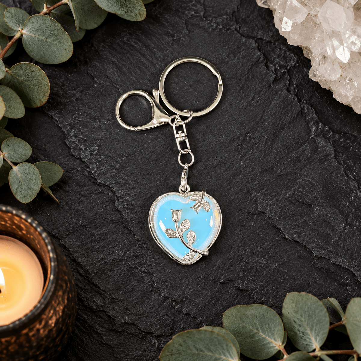 Opalite Heart Gemstone Keyring