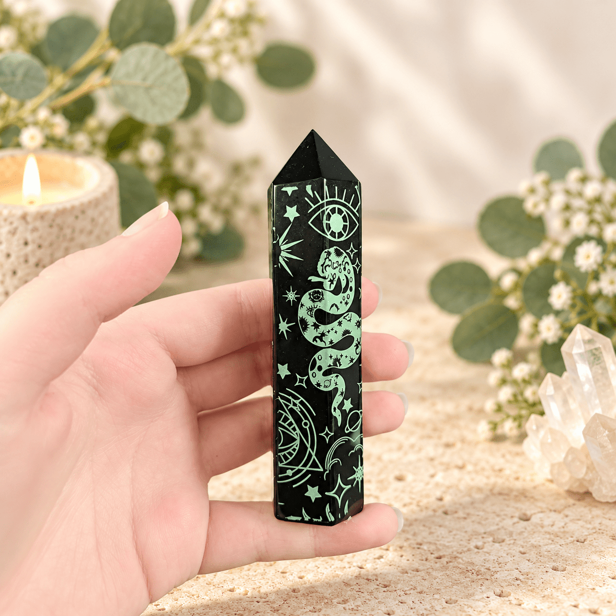 118g Light Green Celestial Print Black Obsidian Tower