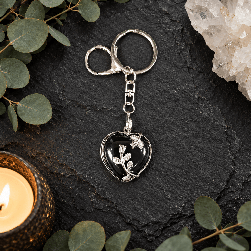 Black Obsidian Heart Gemstone Keyring
