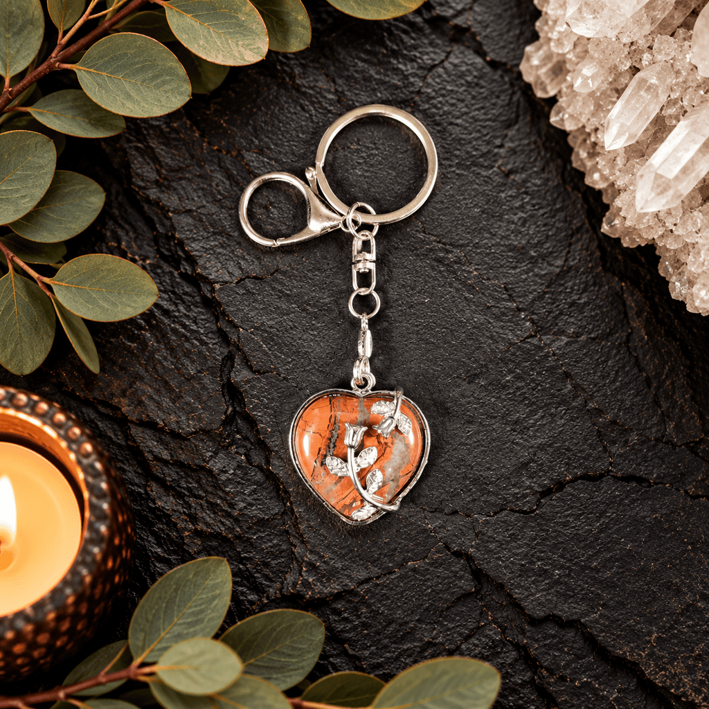 Red Jasper Heart Gemstone Keyring