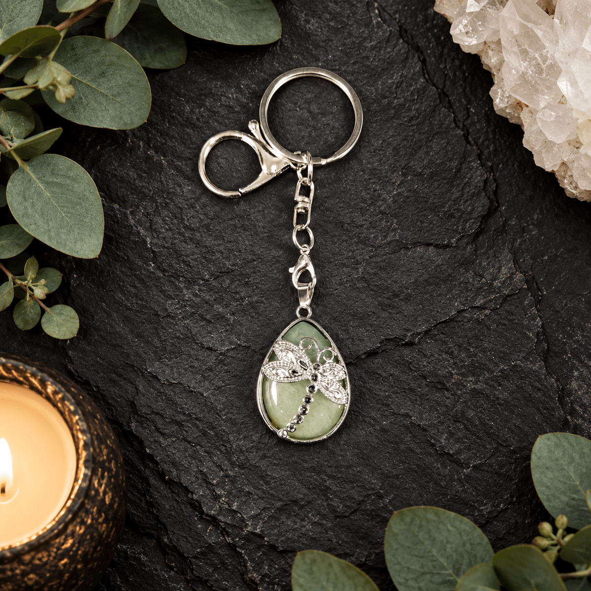 Aventurine Dragonfly Gemstone Keyring