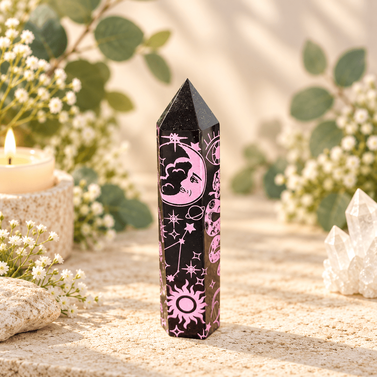 105g Pink Celestial Print Black Obsidian Tower