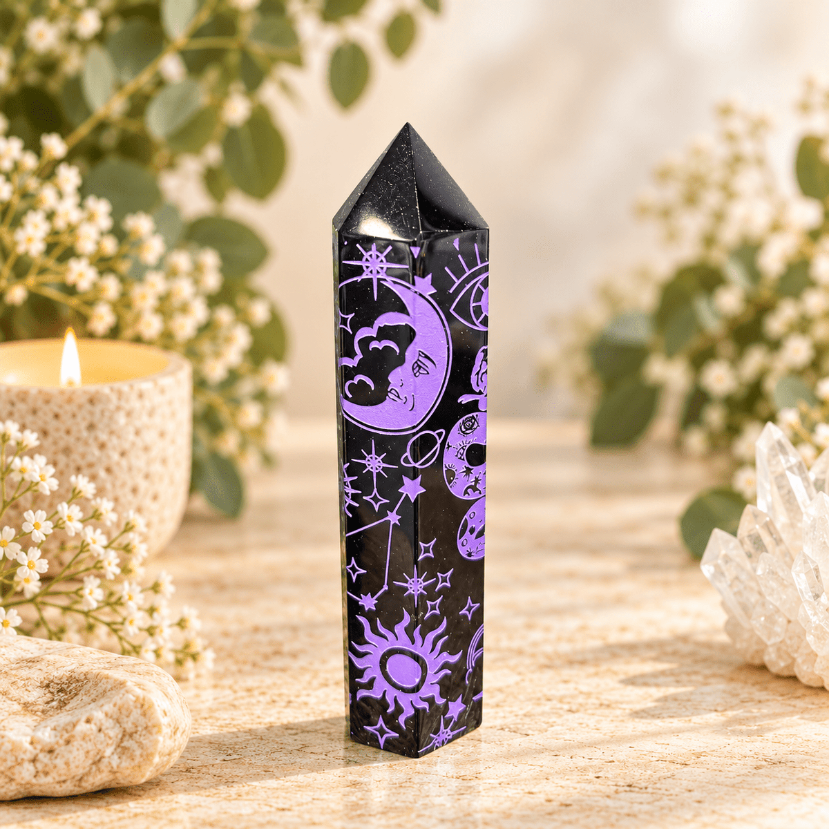 108g Purple Celestial Print Black Obsidian Tower